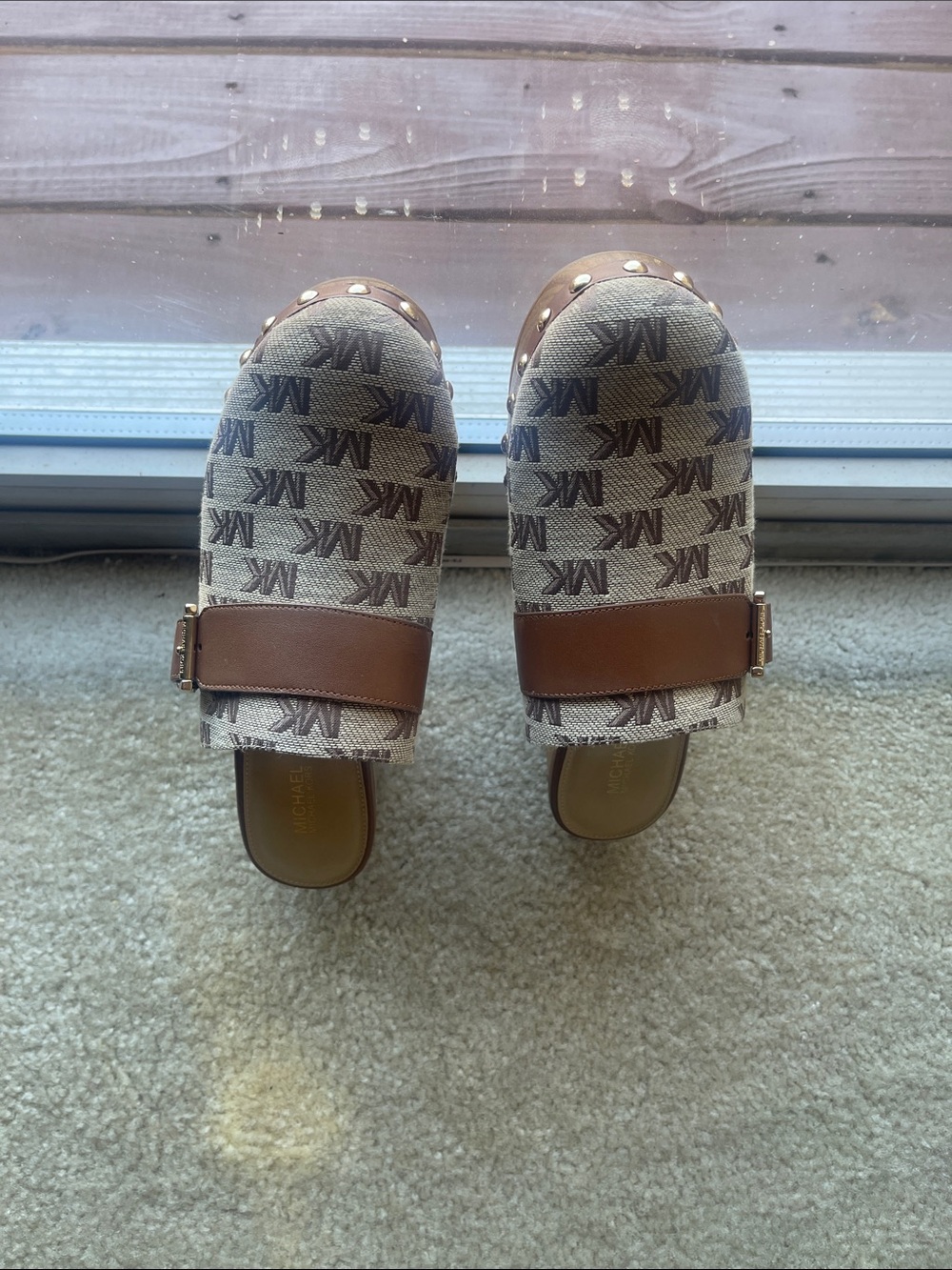 Michael Kors Beige and Brown Logo Slip-On Mules with Buckle - Picture 4 of 5